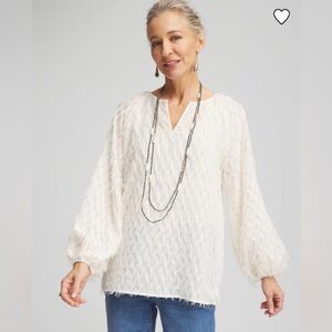 Chico's Women's Feathered Pullover Peasant Blouse size 2
